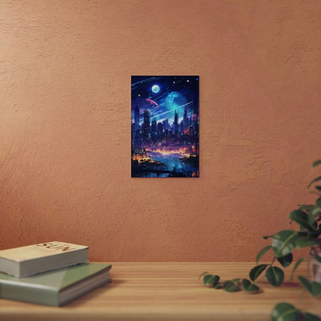 Melancholic Night: Cyberpunk Cityscape - Metal Poster