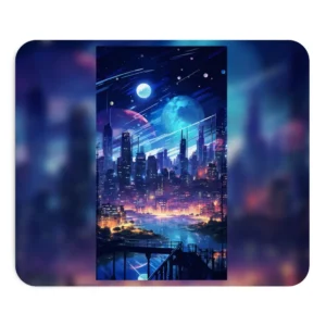 Futuristic City Night Skyline Mouse Pad
