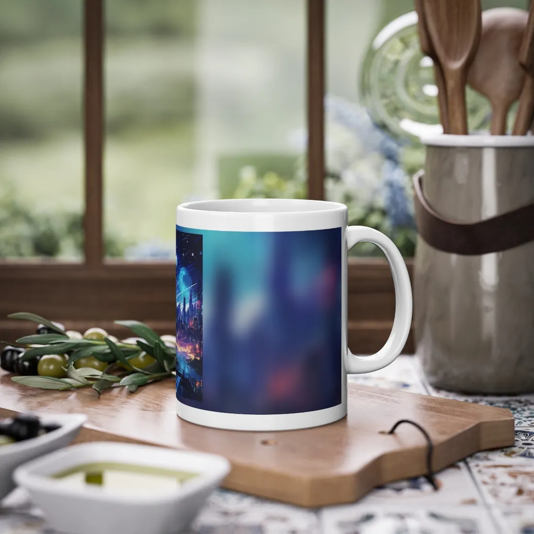 Melancholic Night: Cyberpunk Cityscape - Mug