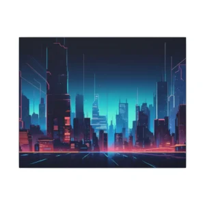 Neon City Skyline at Night Canvas Print