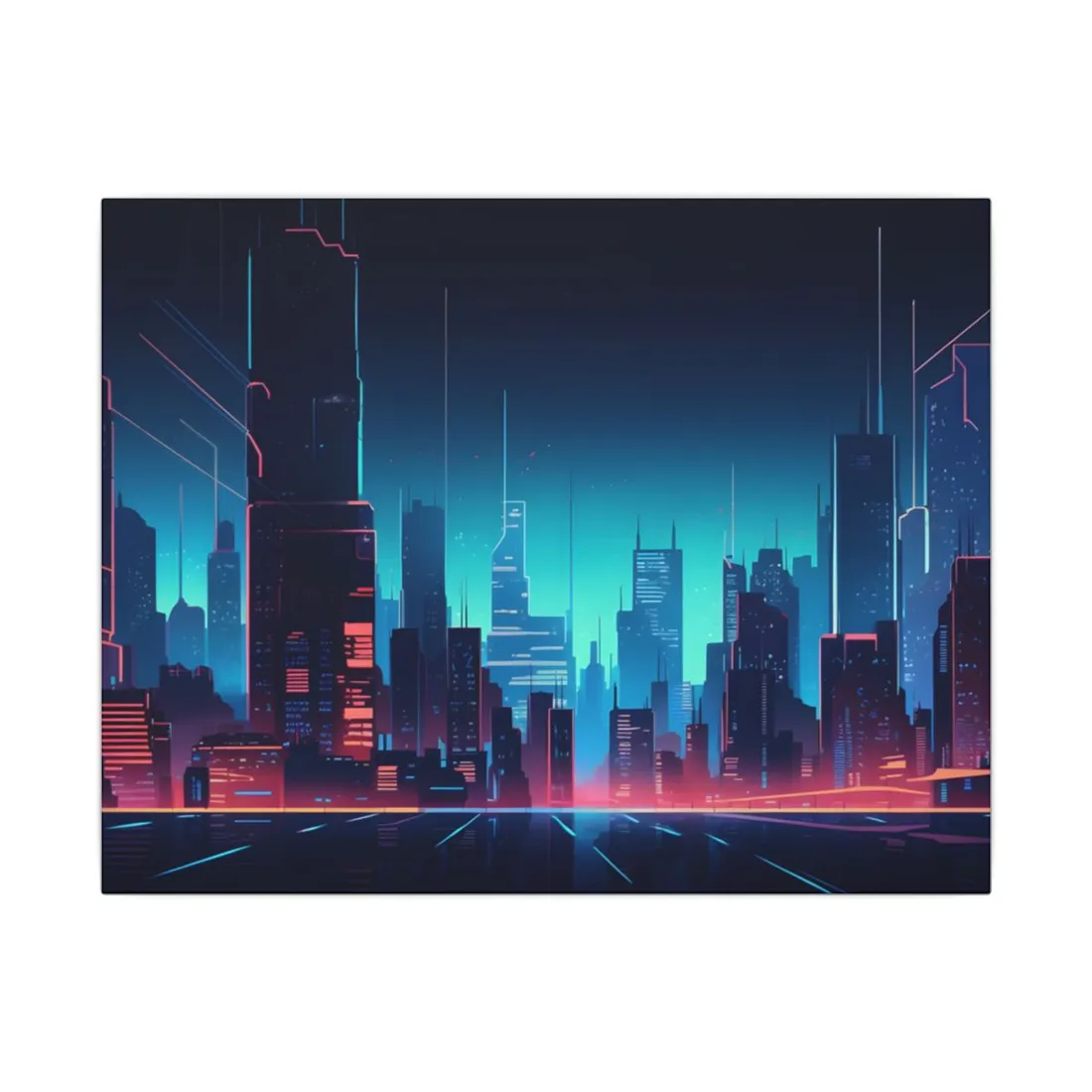 Melancholic Night Cyberpunk Cityscape: Neon Dreams Digital Art - Canvas