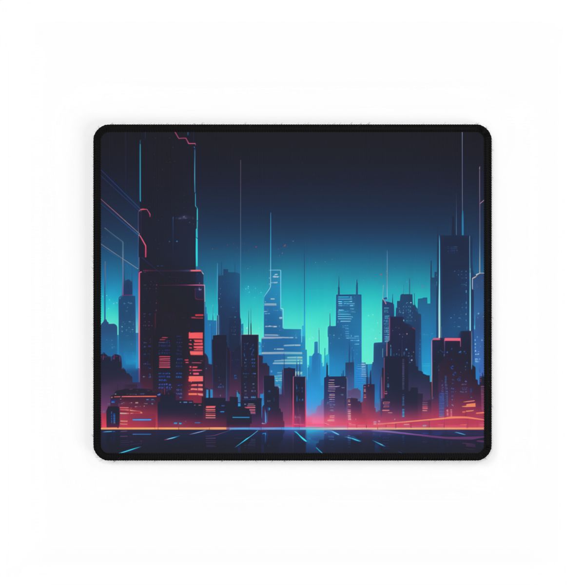 Melancholic Night Cyberpunk Cityscape: Neon Dreams Digital Art - Desk Mat