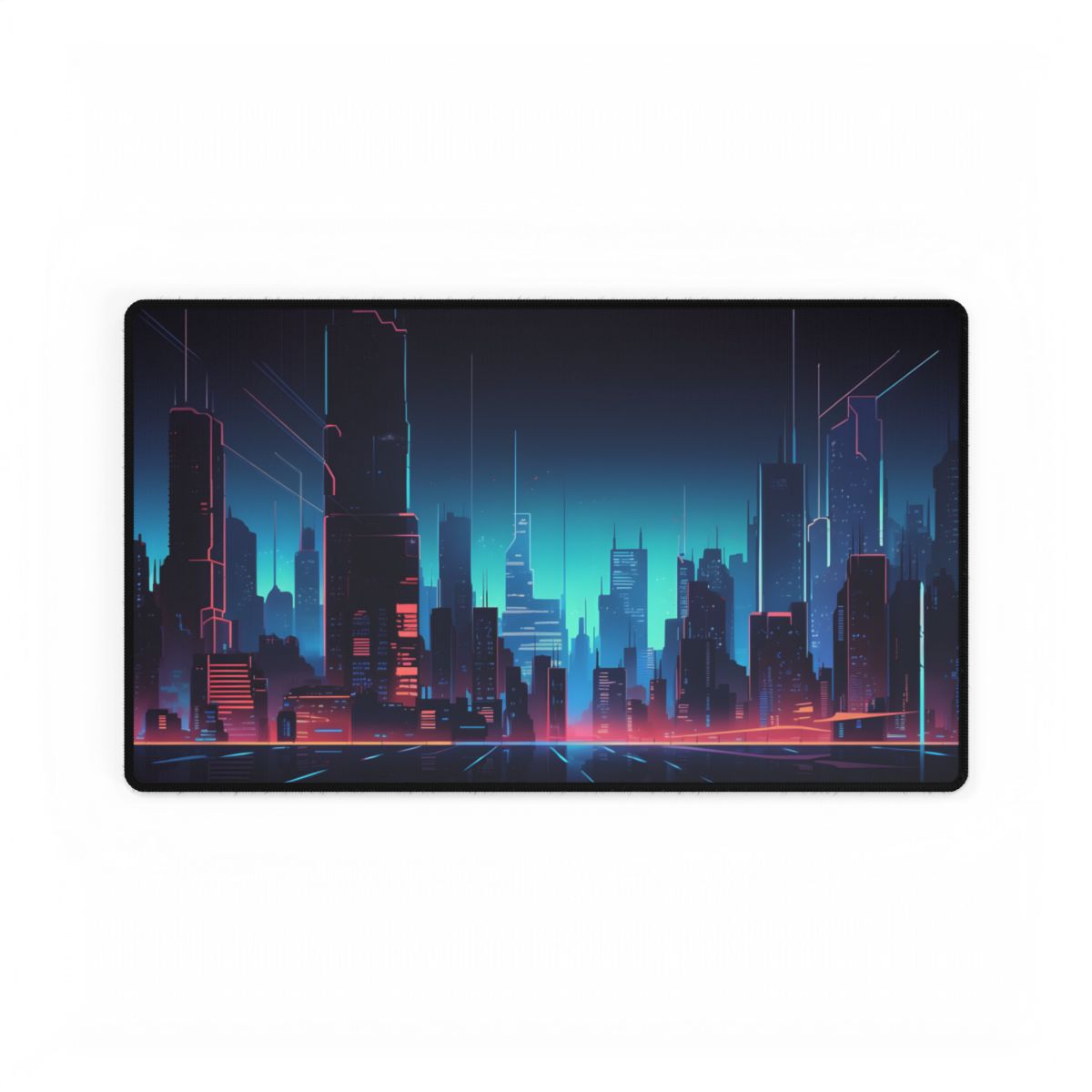 Melancholic Night Cyberpunk Cityscape: Neon Dreams Digital Art - Desk Mat