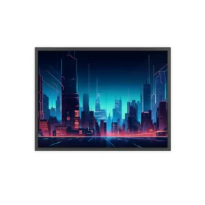 Neon City Skyline at Night Framed Poster