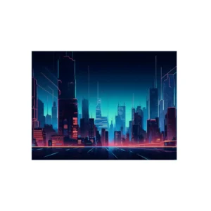 Neon City Skyline at Night Metal Poster
