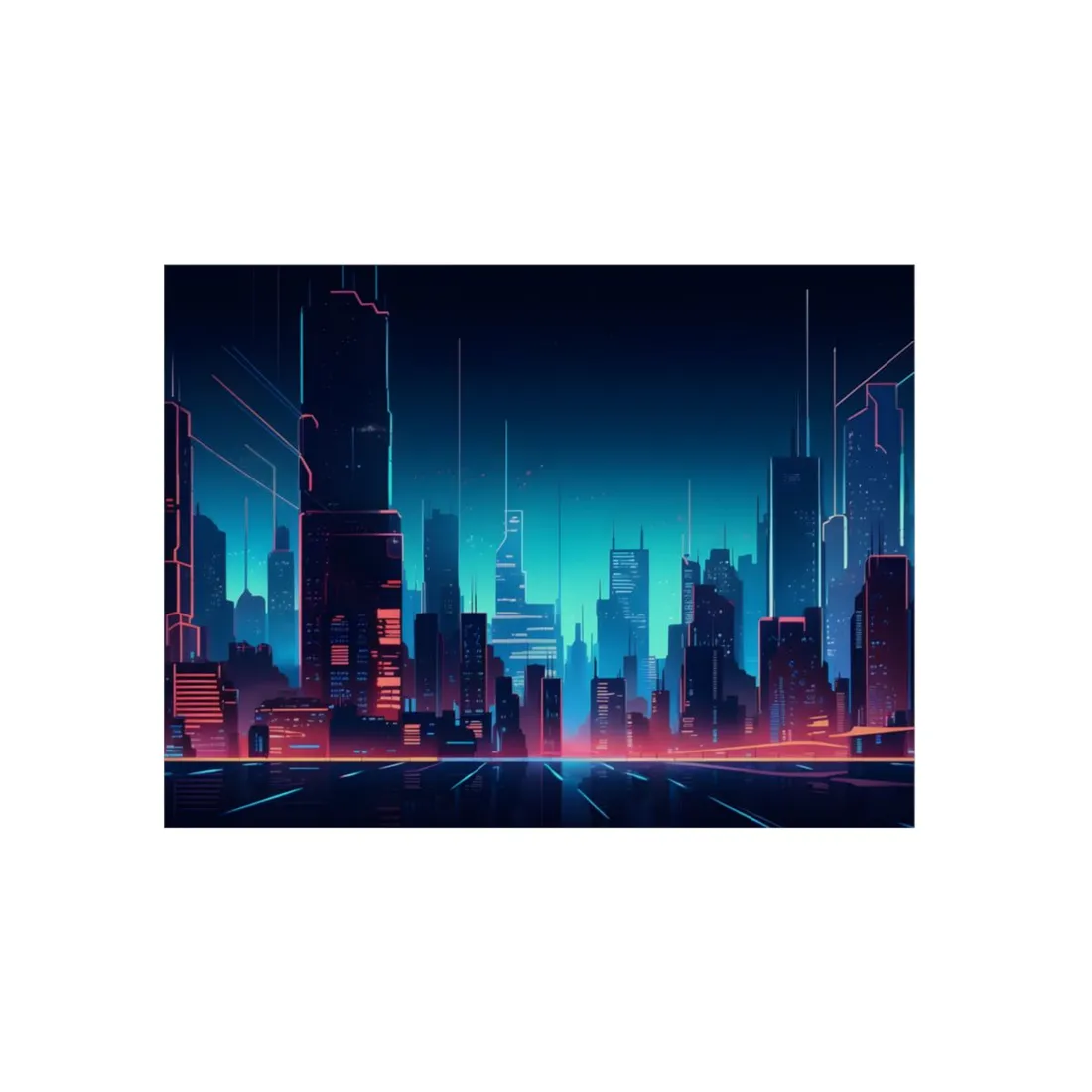 Melancholic Night Cyberpunk Cityscape: Neon Dreams Digital Art - Metal Poster