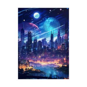 Futuristic City Night Skyline Poster