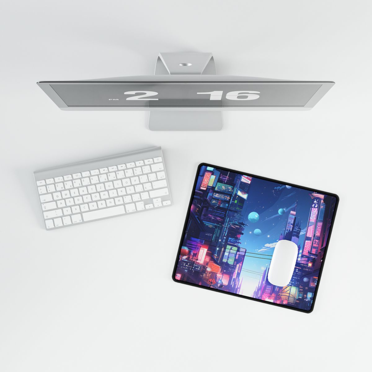 Melancholic Night in Cyberpunk City: Urban Landscape Art - Desk Mat