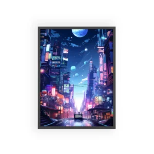 Neon City Street Reflections Framed Poster