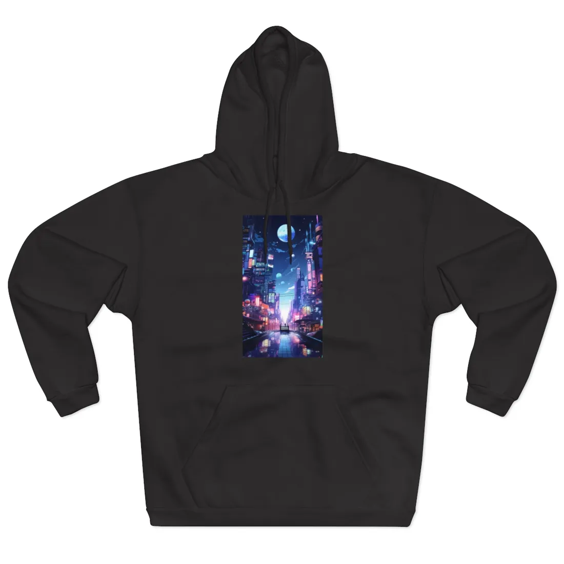 Melancholic Night in Cyberpunk City: Urban Landscape Art - Hoodie