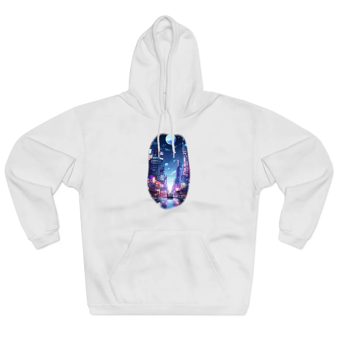 Melancholic Night in Cyberpunk City: Urban Landscape Art Hoodie - Hoodie (White)