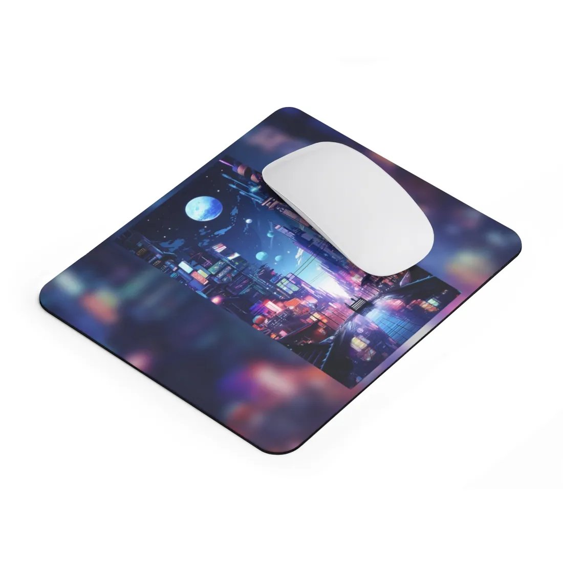 Melancholic Night in Cyberpunk City: Urban Landscape Art - Mouse Pad