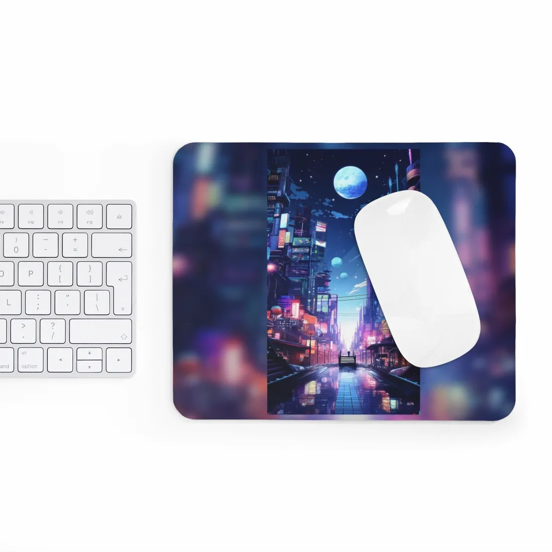 Melancholic Night in Cyberpunk City: Urban Landscape Art - Mouse Pad