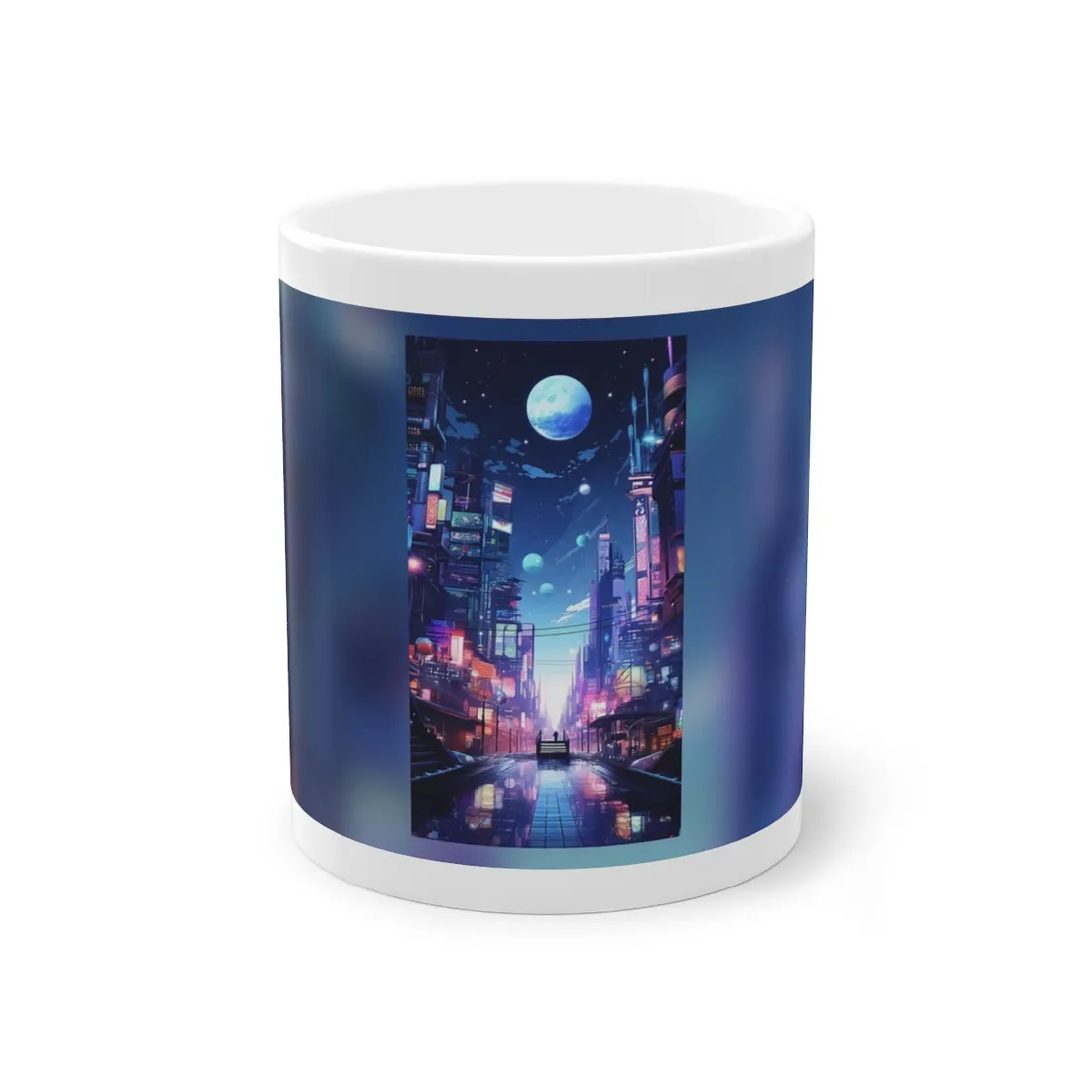 Melancholic Night in Cyberpunk City: Urban Landscape Art - Mug