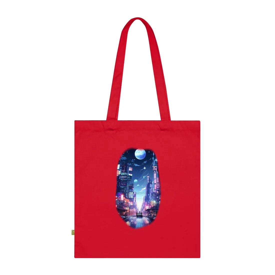 Melancholic Night in Cyberpunk City: Urban Landscape Art Tote Bag - Tote Bag (Classic Red)