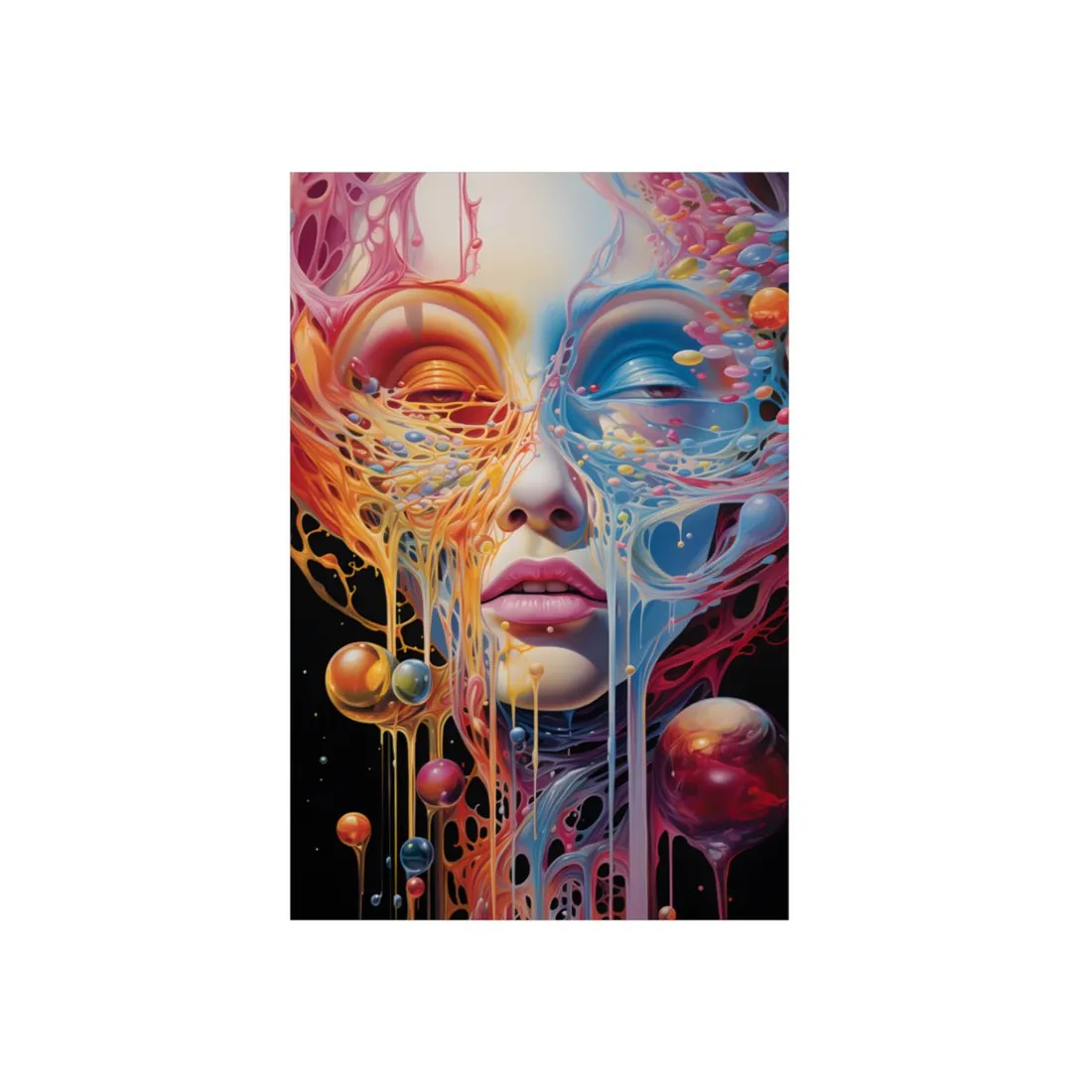 Melting Colors Portrait: Vibrant Paint-Drip Face Art - Metal Poster