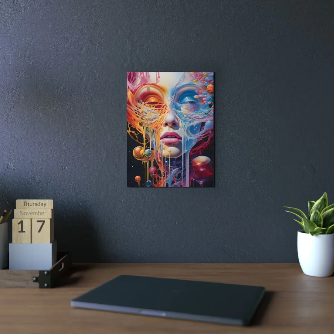 Melting Colors Portrait: Vibrant Paint-Drip Face Art - Metal Poster