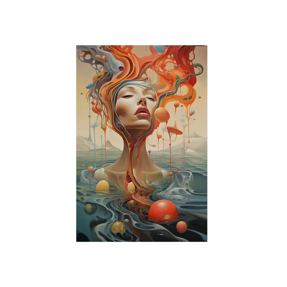 Melting Visage: Surreal Portrait in Warm Hues - Metal Poster