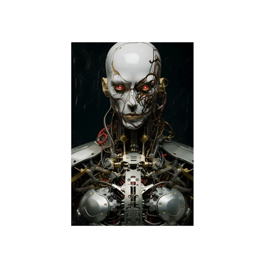 Menacing Cyborg Skull: Robotic Head Close-Up - Metal Poster
