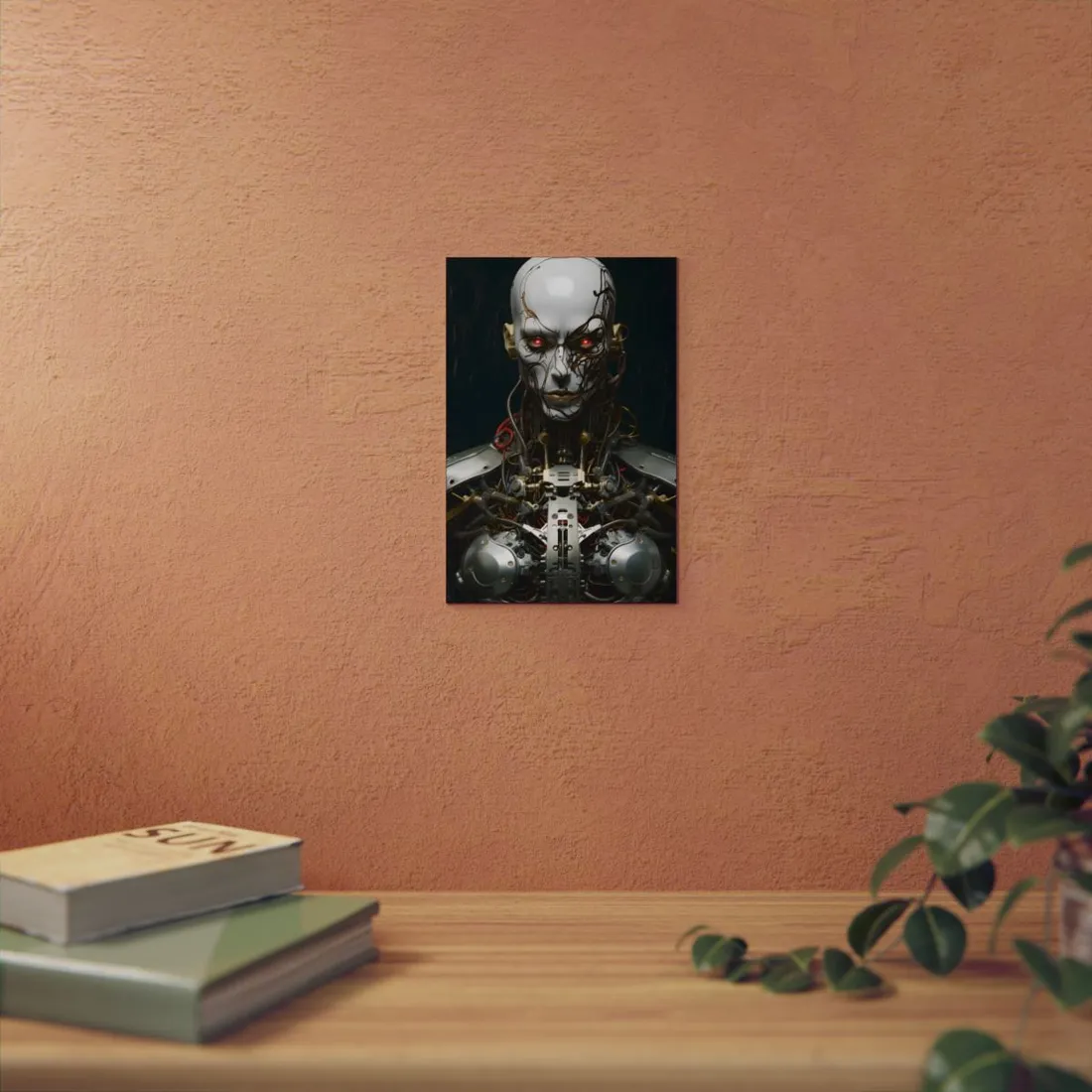 Menacing Cyborg Skull: Robotic Head Close-Up - Metal Poster