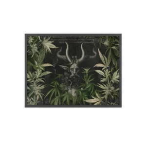 Horned Devil Among Cannabis Leaves Framed Poster