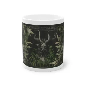 Horned Devil Among Cannabis Leaves Mug