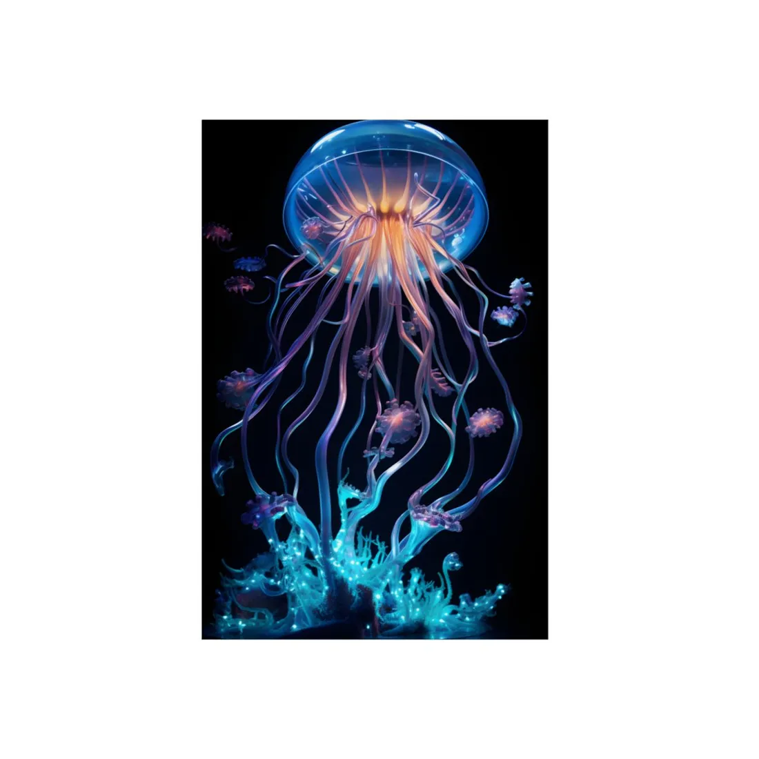 Mesmerizing Jellyfish Glow: Bioluminescent Sea Creatures - Metal Poster