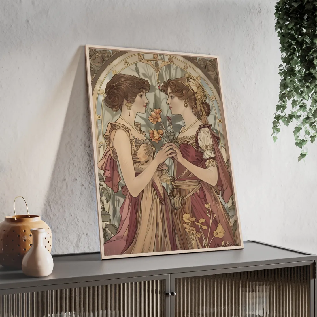 Middle Eastern Floral Beauty: Traditional Attire Digital Art - Framed Poster