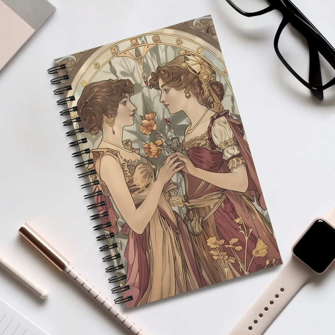 Middle Eastern Floral Beauty: Traditional Attire Digital Art - Spiral Notebook