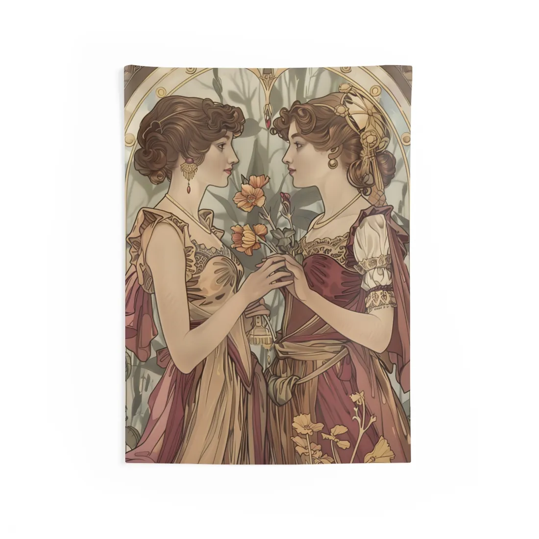 Middle Eastern Floral Beauty: Traditional Attire Digital Art - Wall Tapestry