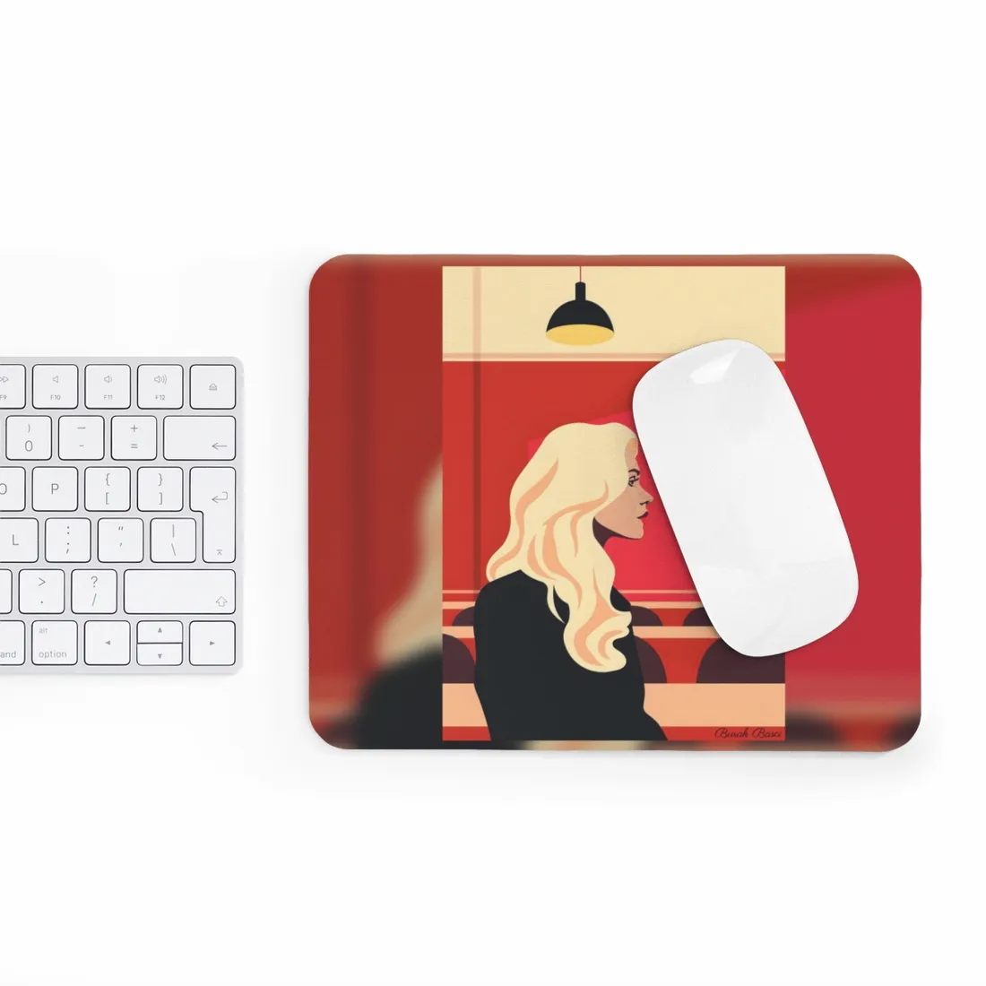 Minimalist Blonde Woman in Black Dress: Modern Art Poster - Mouse Pad