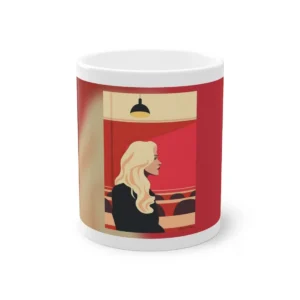Blonde Woman in Red Theater Mug