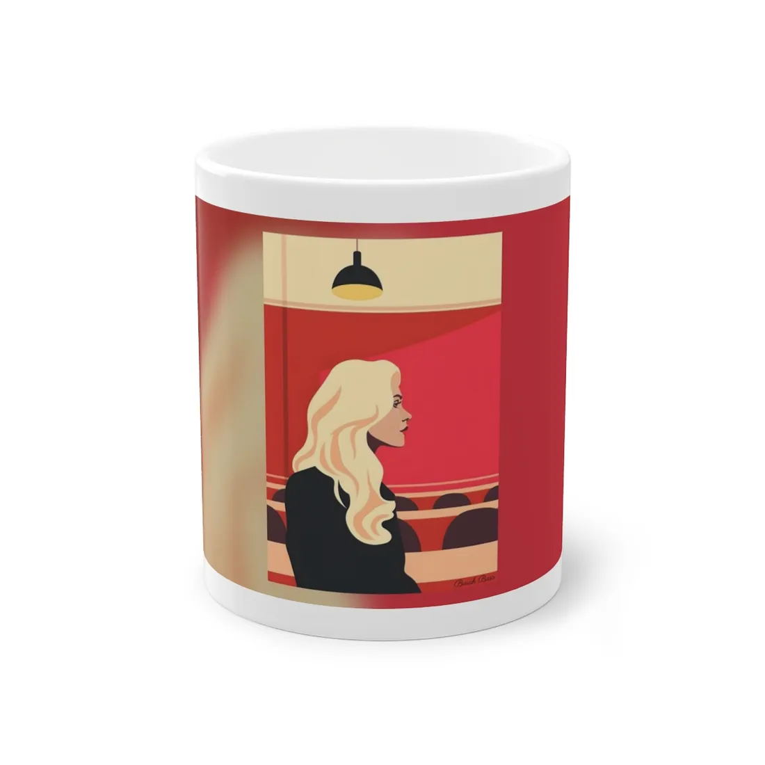 Minimalist Blonde Woman in Black Dress: Modern Art Poster - Mug