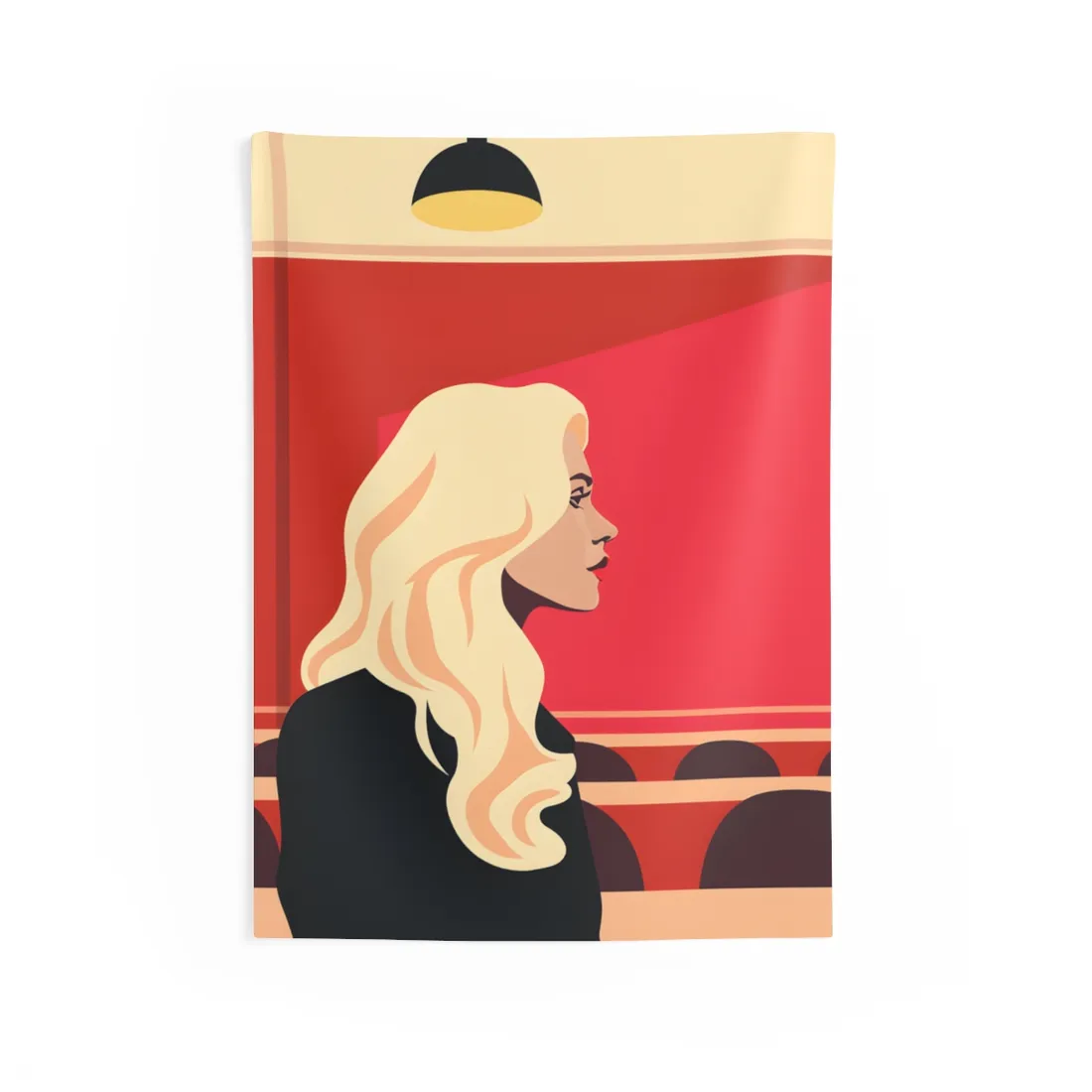 Minimalist Blonde Woman in Black Dress: Modern Art Poster - Wall Tapestry