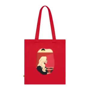 Blonde Woman in Red Theater Tote Bag