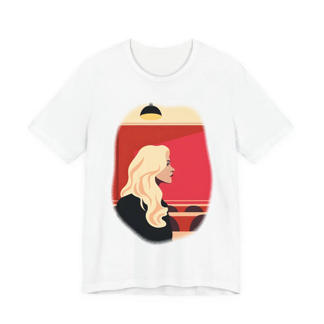 Minimalist Blonde Woman in Black Dress: Modern Art Poster - T-Shirt (White)