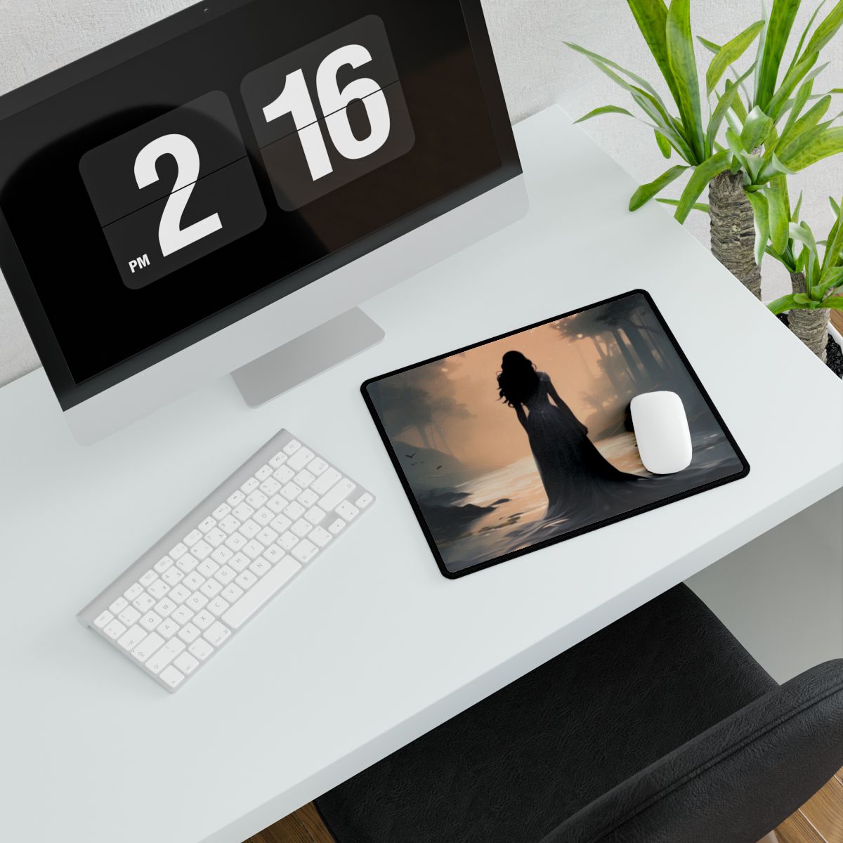 Minimalist Geometric: White Wall with Vertical Lines - Desk Mat