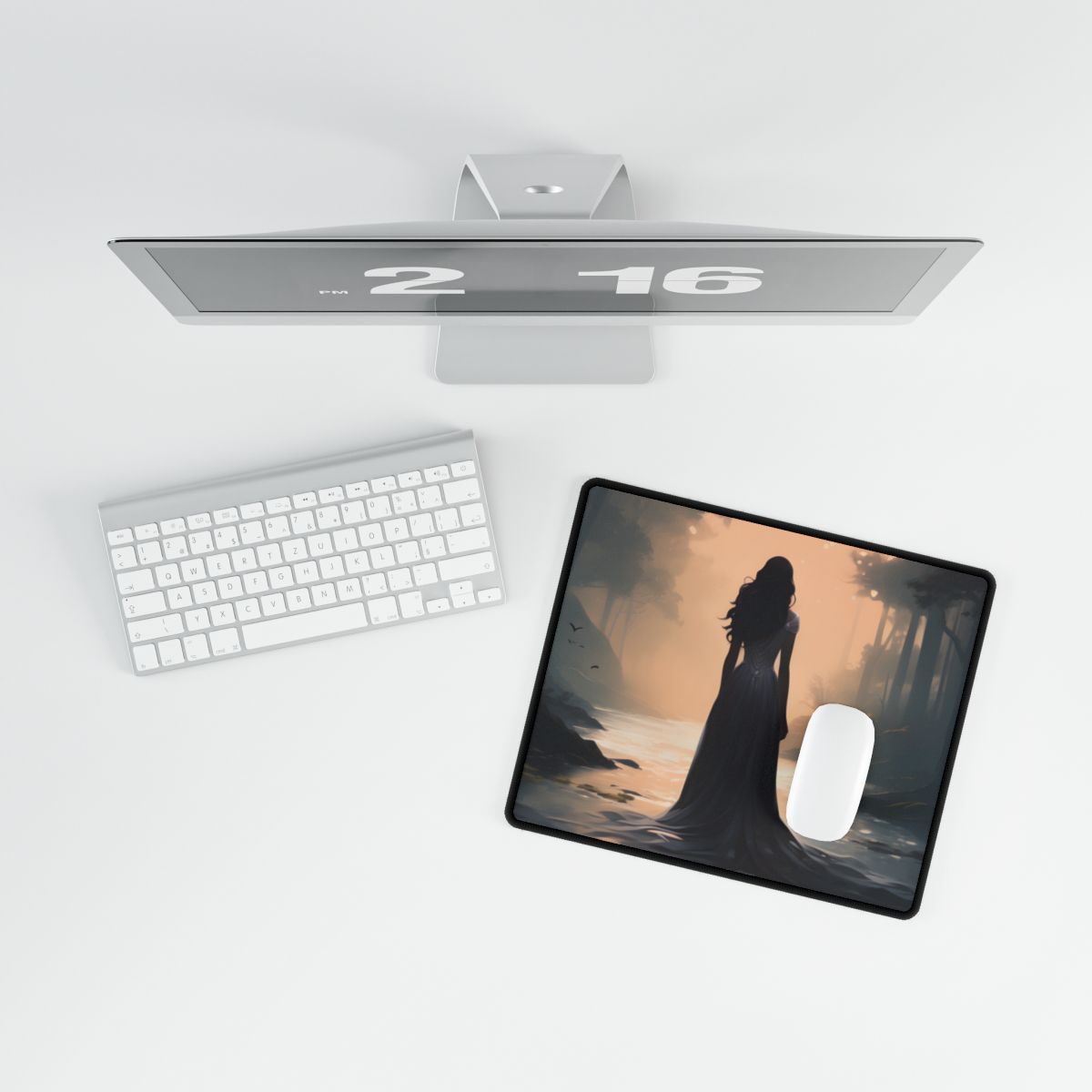 Minimalist Geometric: White Wall with Vertical Lines - Desk Mat