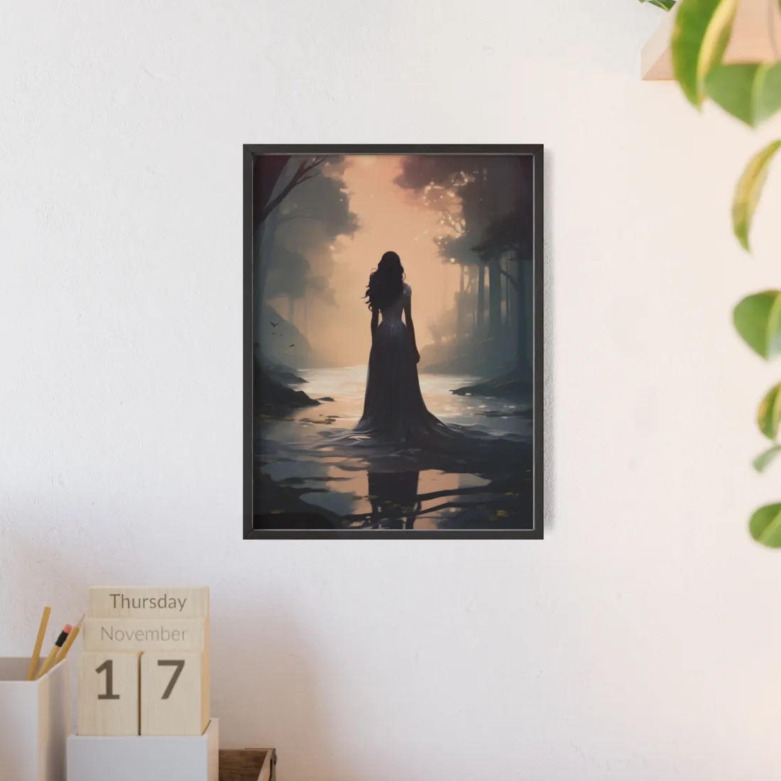 Minimalist Geometric: White Wall with Vertical Lines - Framed Poster