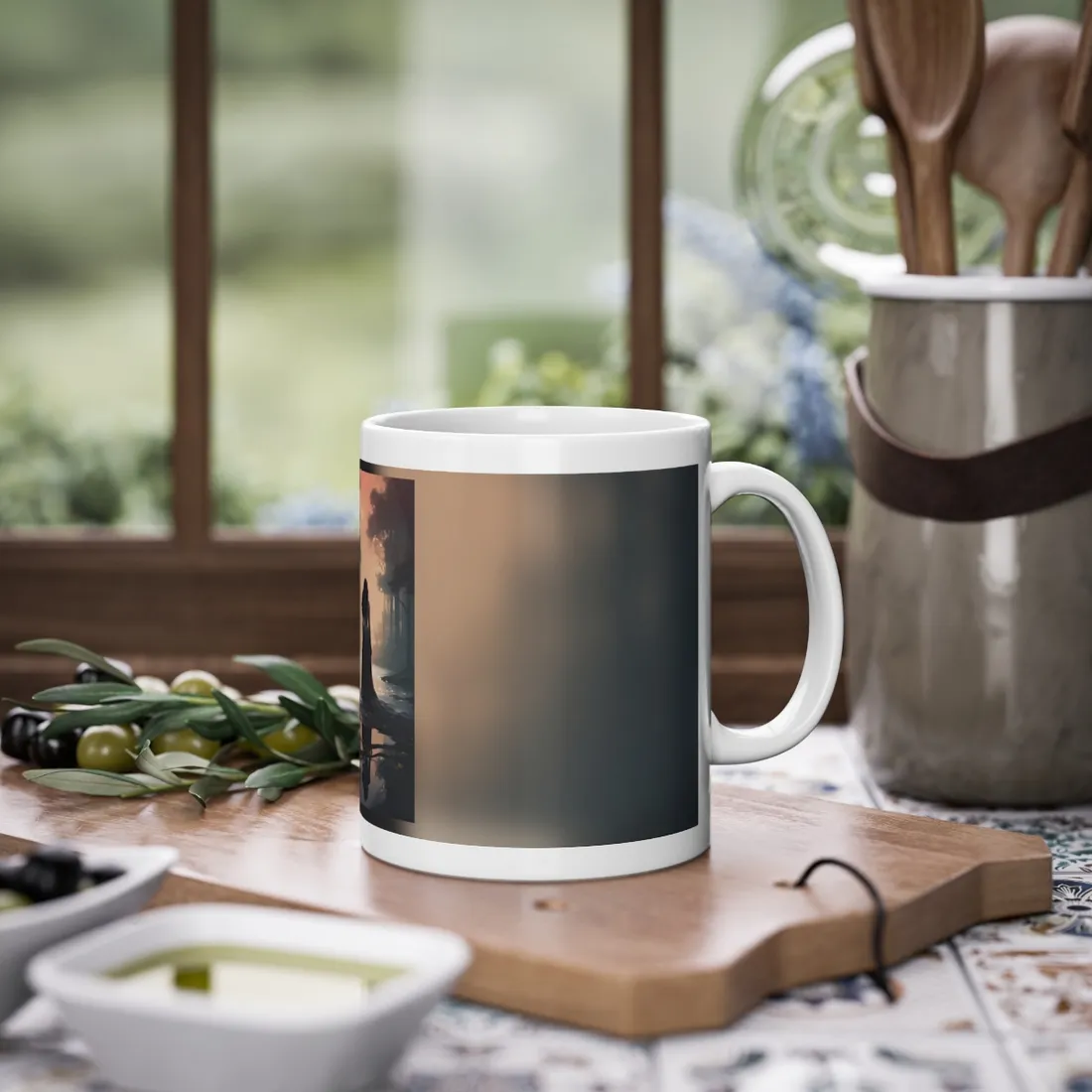 Minimalist Geometric: White Wall with Vertical Lines - Mug
