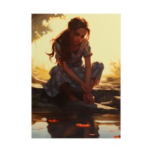 Woman Sitting by Pond Poster