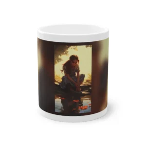 Woman Sitting by Pond Mug