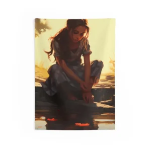 Woman Sitting by Pond Wall Tapestry