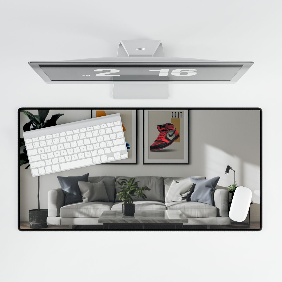 Minimalist Modern Living Room: Neutral Colors & Natural Light Art - Desk Mat