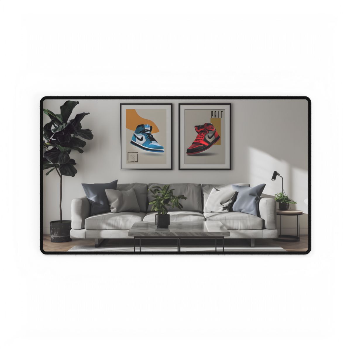 Minimalist Modern Living Room: Neutral Colors & Natural Light Art - Desk Mat