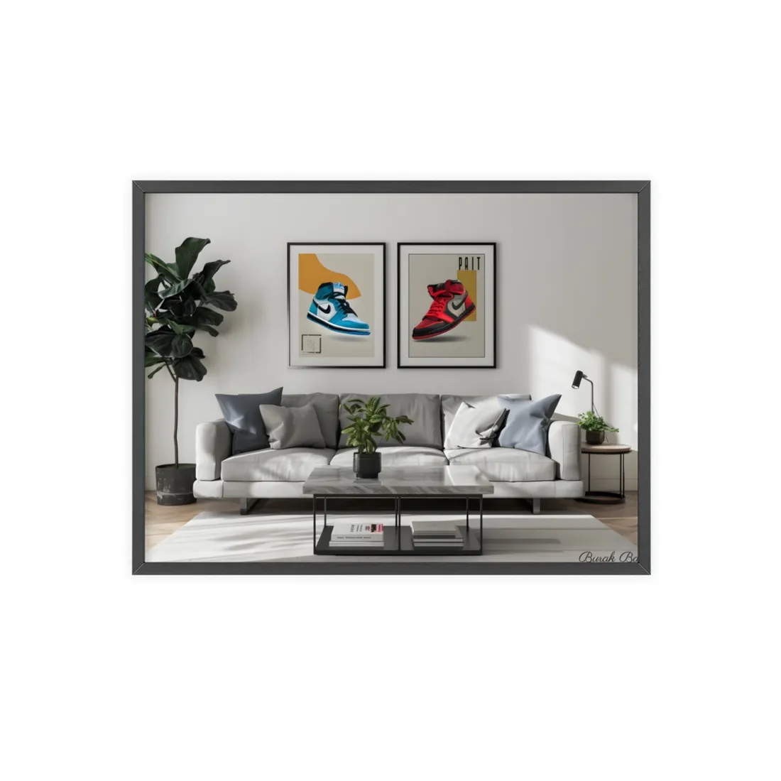 Minimalist Modern Living Room: Neutral Colors & Natural Light Art - Framed Poster