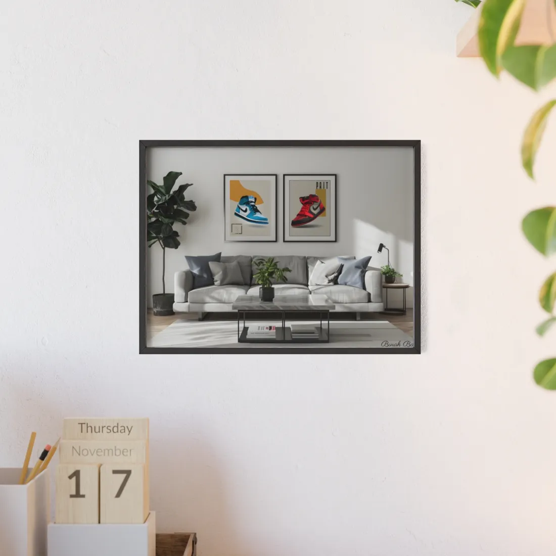 Minimalist Modern Living Room: Neutral Colors & Natural Light Art - Framed Poster