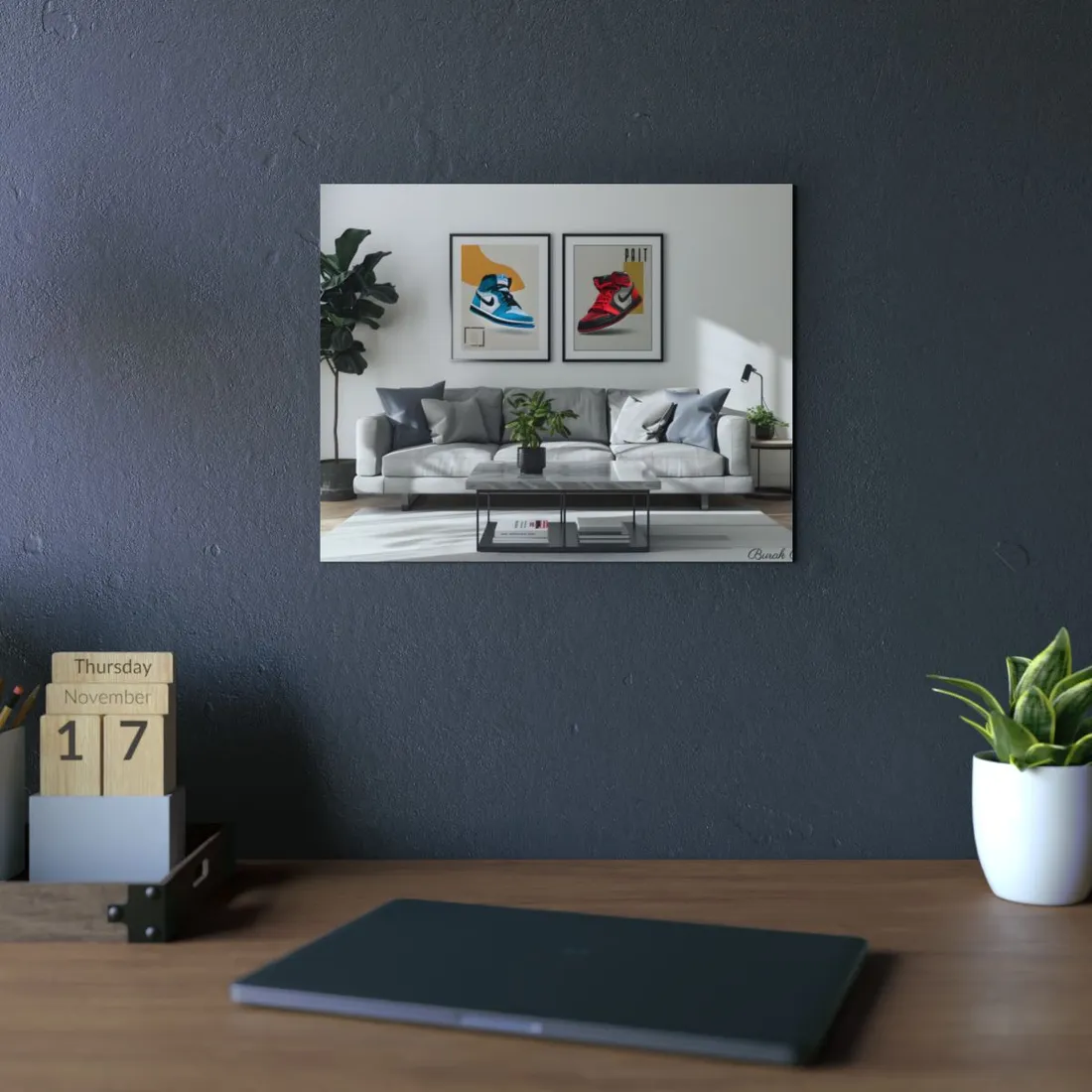 Minimalist Modern Living Room: Neutral Colors & Natural Light Art - Metal Poster
