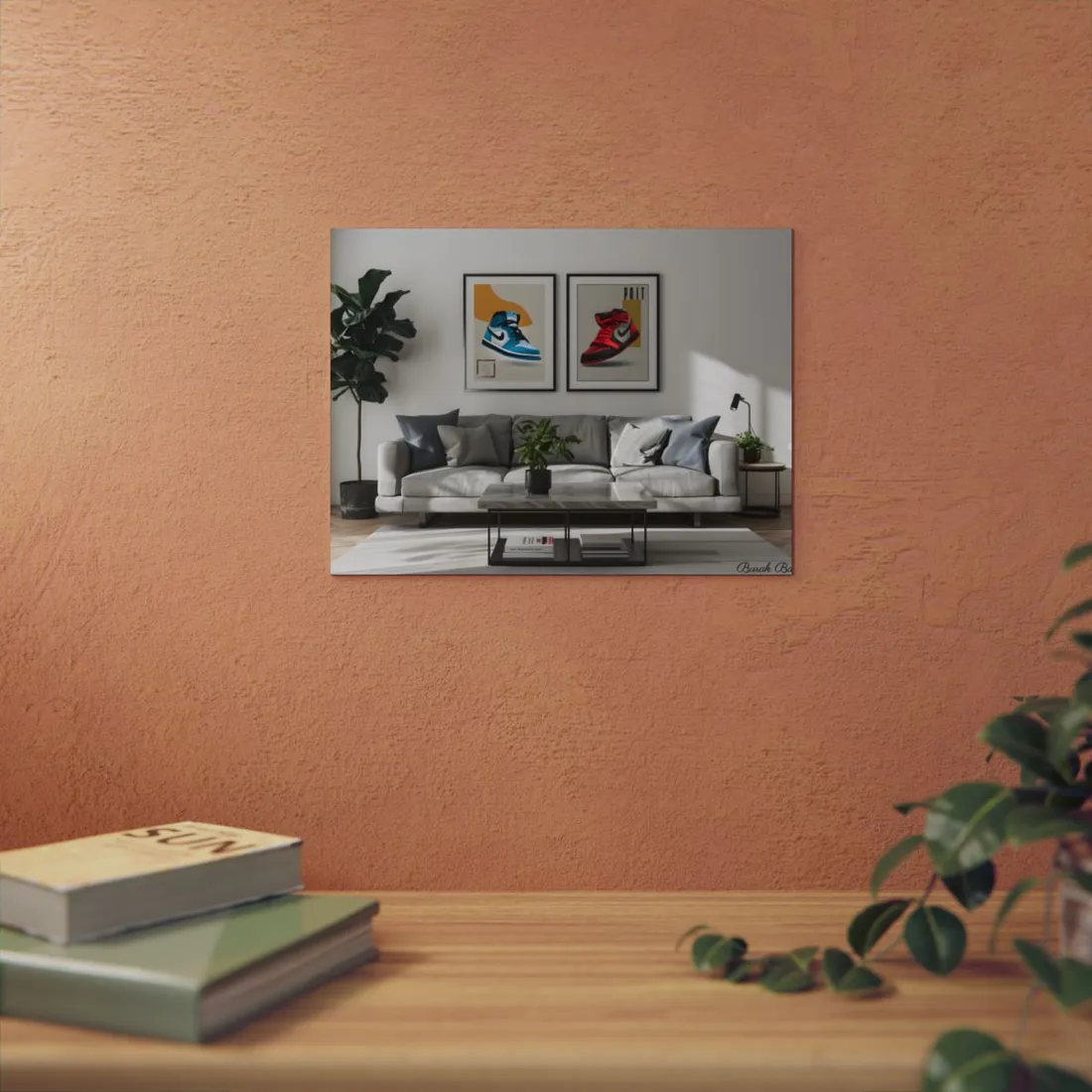 Minimalist Modern Living Room: Neutral Colors & Natural Light Art - Metal Poster