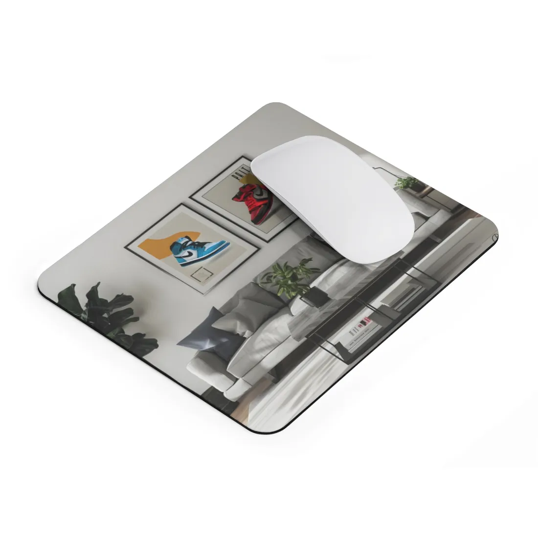 Minimalist Modern Living Room: Neutral Colors & Natural Light Art - Mouse Pad